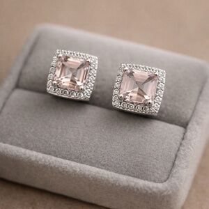 Pink Morganite CZ Halo 925 Silver Butterfly Post Back Earrings 2.72 TW NWT #469